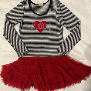 Little Mass Black and White Striped Dress with Red Tulle Skirt